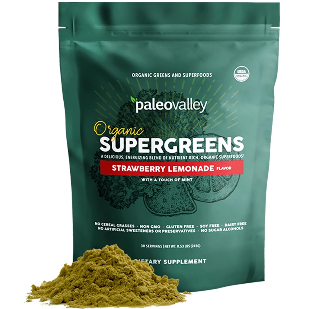 Paleovalley Bio Supergreens - Bio Greens Poudre Superfood pour Immmune Support - Paleo Green Poudre Blend - 30 portions - 23 superfoods - Sans gluten, sans graminées, de soja ou de céréales