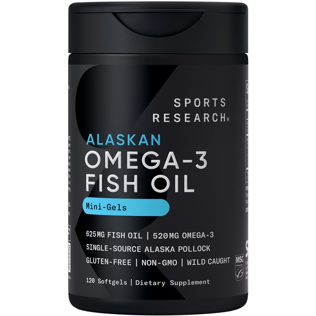 Sportonderzoek Visolie Mini-Softgels - Eenvoudig doorslikken Omega-3 Vetzuren van Wild Caught Alaska Pollock - 625mg, 120 Softgels