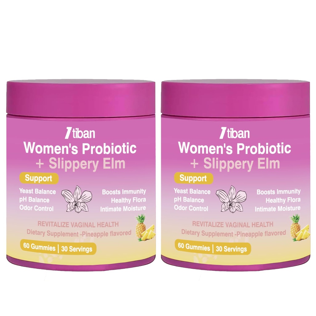 Feminine Vaginal Probiotics Gummies, Supports pH Balance & Digestive Health, Slippery Elm for Women, Suagr-Free, Veagn, Pineapple Flavor, 120 Count