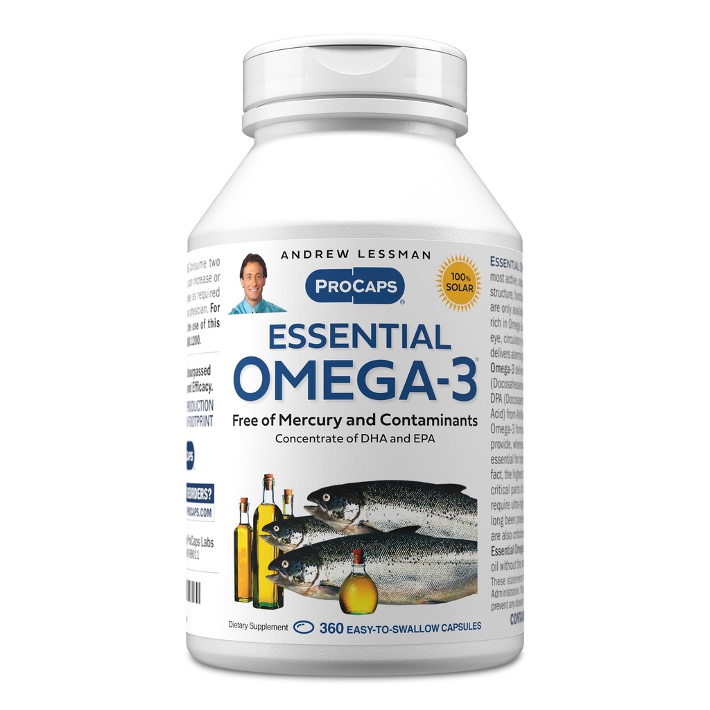 ANDREW LESSMAN Essential Omega-3 Unflavored - 360 Softgels - Ultra-Pure, High Potency Omega-3 Oils. Hoge DHA, geen maagklachten, geen lastpakken, geen kwik. Klein Makkelijk doorslikken Softgels