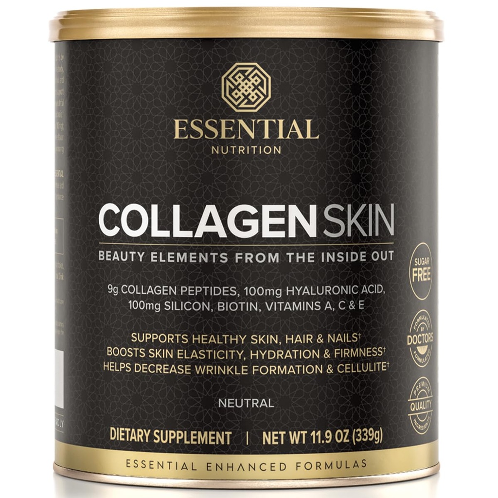 Essentiële Voeding Collageen Huid - Gehydrolyseerde Collageen Peptiden, met Hyaluronzuur, Silicium & Biotine - Haar, Huid & Nagels - Neutraal - 11,9 oz (30 porties)