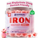 Supplément de fer végétalien pour les femmes 25mg, Gommies de fer sans sucre avec vitamine C, Methy B12, Folate pour stimuler l'énergie, carence en fer, Pas après le goût, Pêche saveur - 60 comte (paquet de 2)