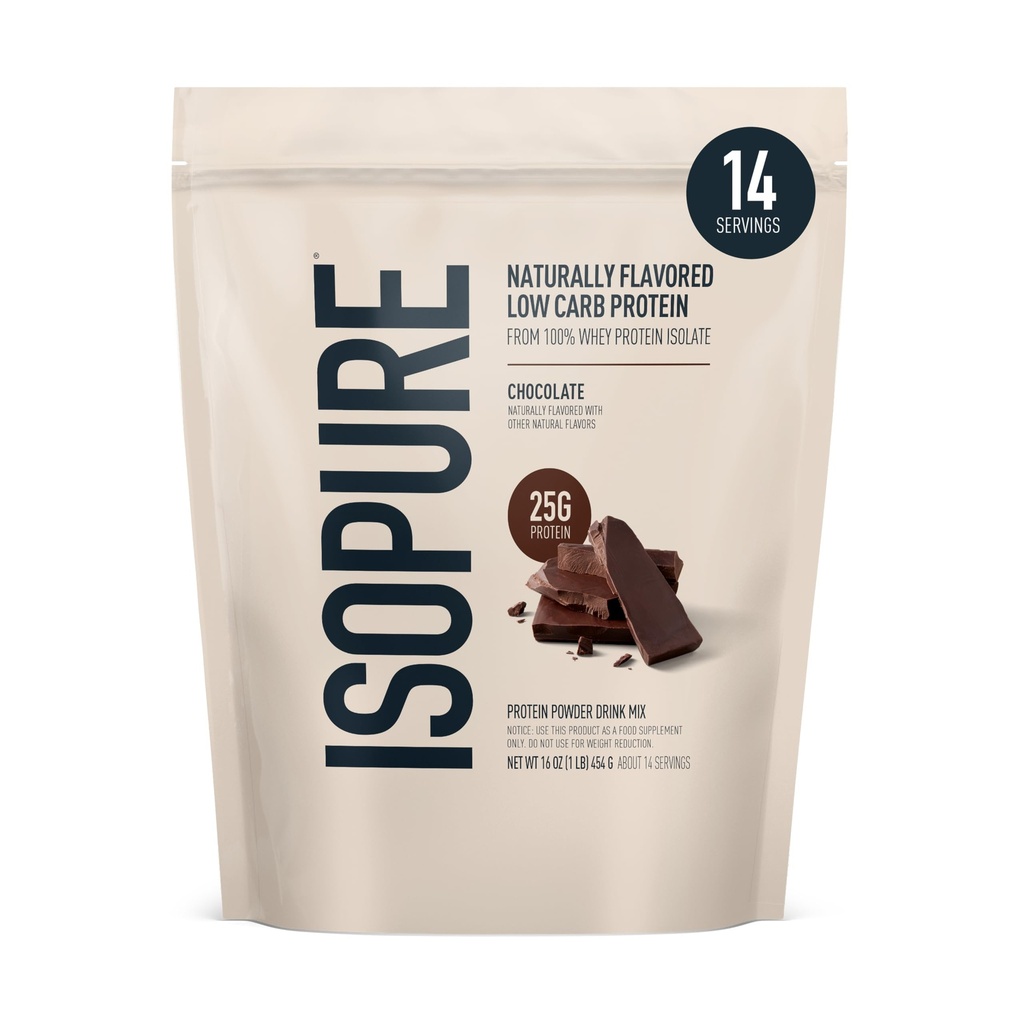 Isopure Low Carb 100% Pure Whey Isolate Protein Powder, Lactose Free, Gluten Free, with Vitamins, Dark Chocolate, 25g Protein Per Serving, 1 Lb, 14 Servings (Packaging May Vary) (Pack of 12)