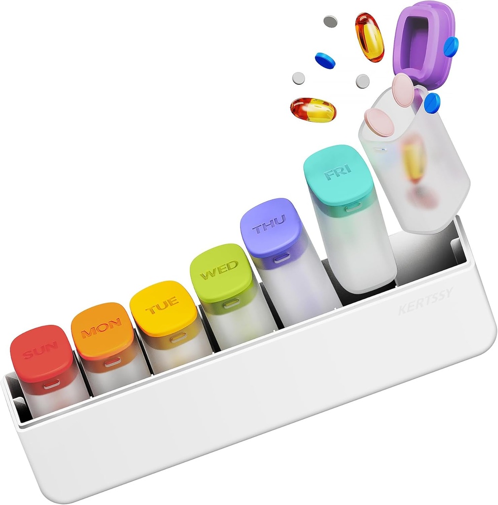 Organisateur hebdomadaire de pilules 1 fois par jour - Pilule de voyage Boîte de 7 jours, grand récipient de cas de pilules de médecine pour les médicaments quotidiens Supplément de vitamine Huile de poisson, pilules de semaine portables Organisateurs Distributeur, blanc