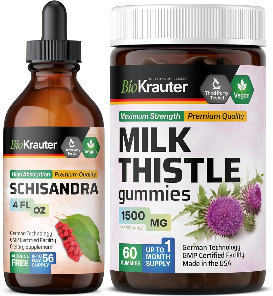 BIO KRAUTER Schisandra Tinctuur 4 Fl. Oz. & Melkdistel 60 Gummies