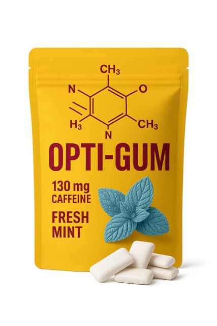 Energy Gum, 130mg Caffeine Per Piece, Fresh Mint, Sugar-Free, Fast-Acting for Focus and Performance