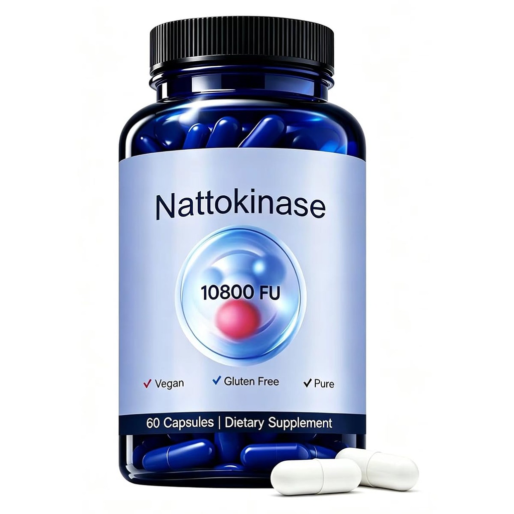Ultimate Nattokinase Capsules, Nattokinase Supplement 10800 FU Per Serving, Serving for Body Health, and Daily Wellness Support, Vegan, Gluten Free, 60 Capsules
