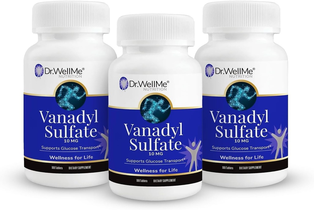 Dr.WellMe Nutrition Supplément de sulfate de vanadyl 10 mg, maintient une glycémie saine, 100 comprimés, boîte de 3