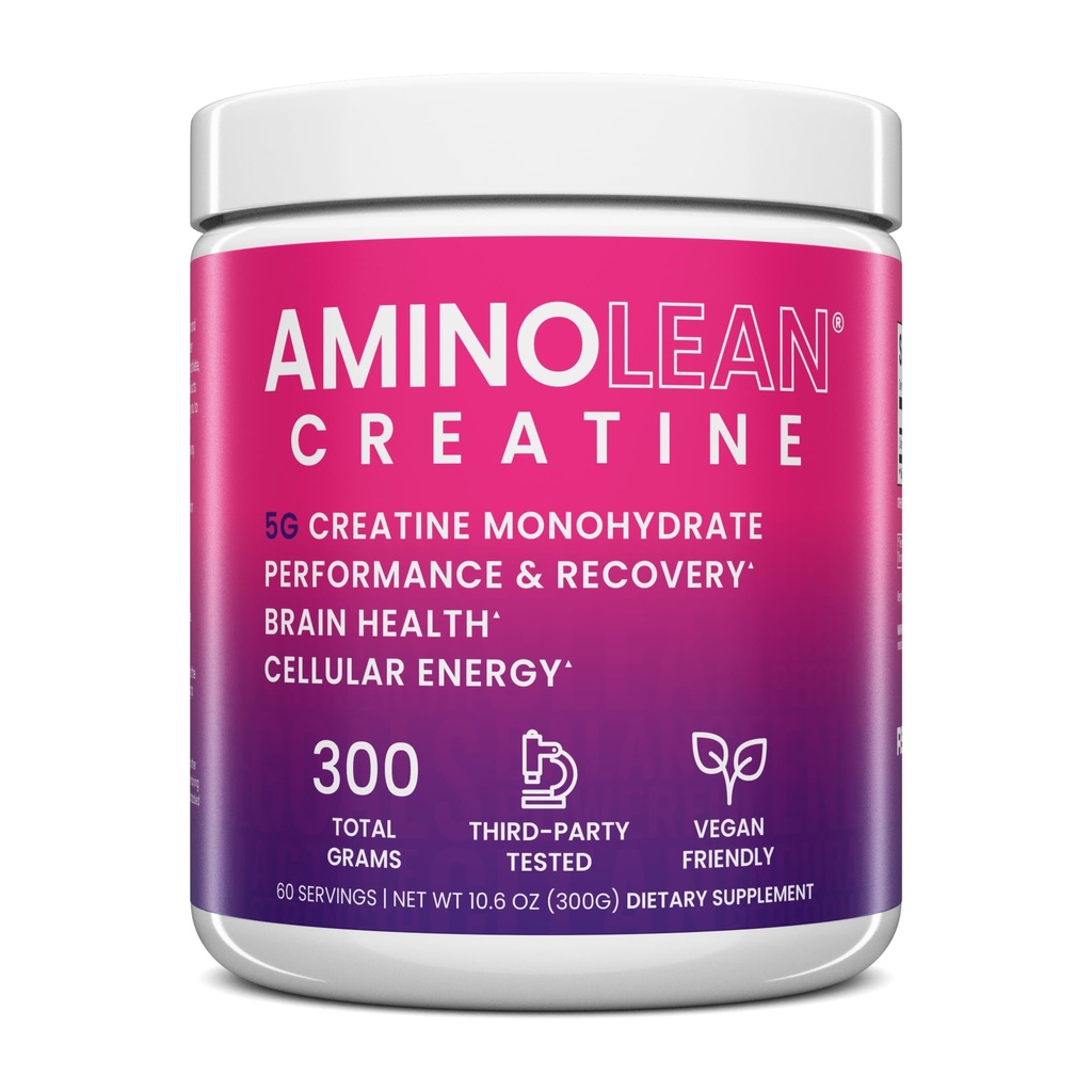 AminoLean Creatine voor vrouwen en mannen, Pure Micronized Creatine Monohydraat Poeder Supplement voor spiertoning, Mood Support, Energie Boost, en Brain Health, 300g