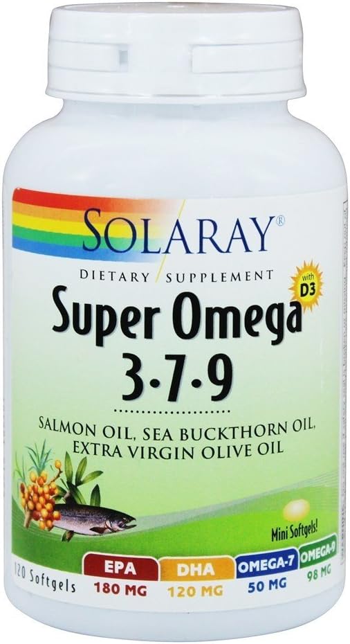 Solaray Super Omega 3-7-9 met vitamine D-3 & Zalmolie, 120 Softgels