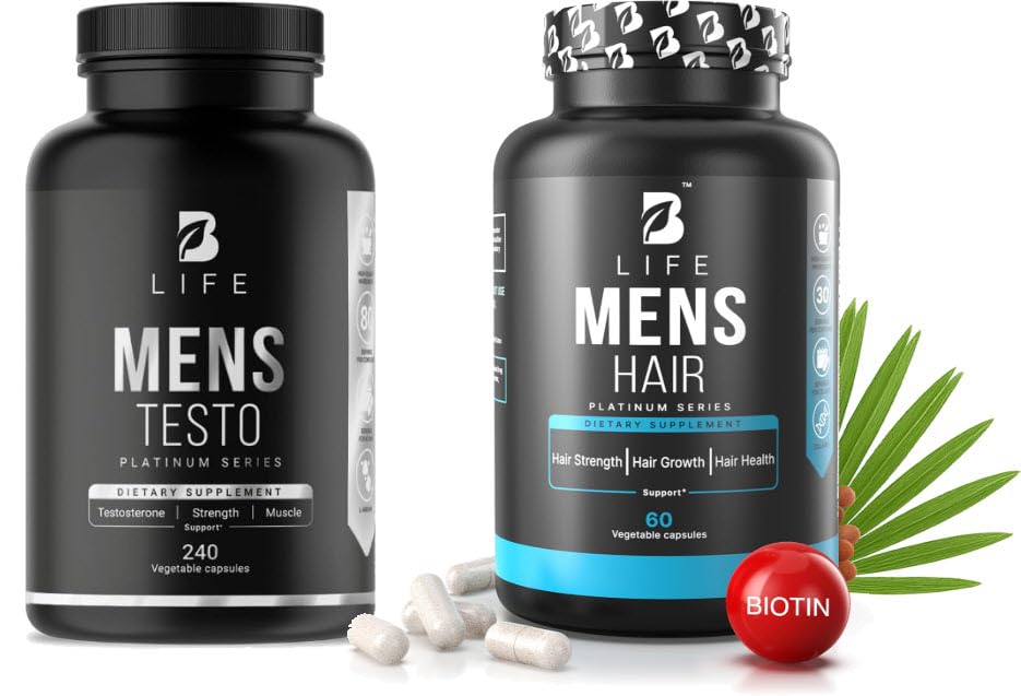 B Life Company Mens Hair Supplement ad Testosterone Booster for Men