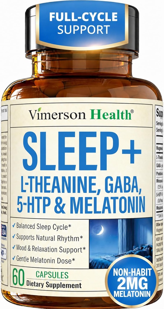 Sleep Supplement with L-Theanine, Magnesium, GABA & Melatonin – Supports Restful Sleep & Relaxation, Helps Restore Natural Sleep Cycle – Balanced Formula, Non-Habit Forming – 60 Capsules