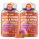 Melkdistel Lever Detox Gummies, 18-IN-1 Lever Reiniging Detox & Reparatie Supplement met Berberine, Chicory Root, Kurkuma, Artichoke, Dandelion Root, Chanca Piedra, Vitaminen B6 B12-Sugar Free, Pak van 2