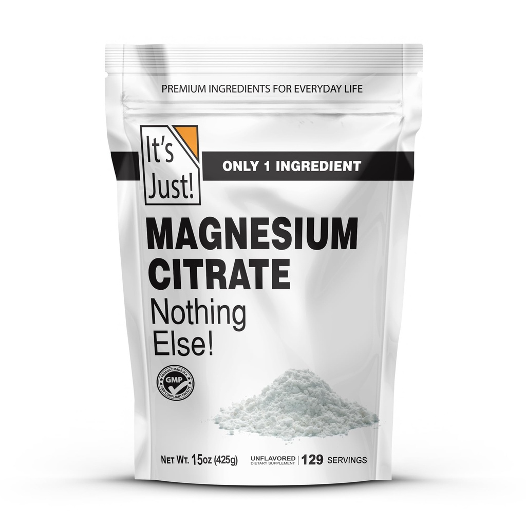 Het is Just - Magnesium Citrate Powder, 15oz, Non-GMO Magnesium Supplement, Unflavored (15oz / 129 Servers)