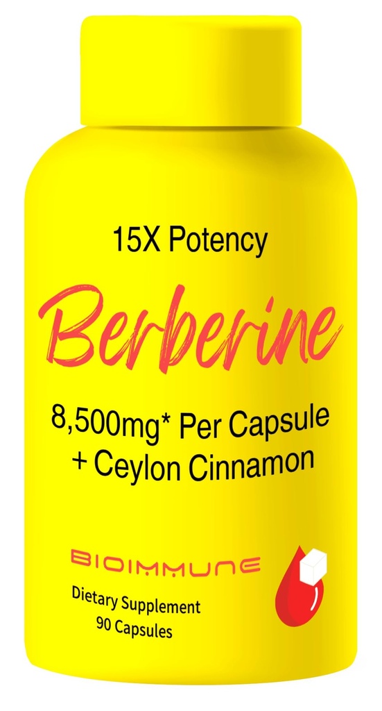 Berberine Supplement 15X Potency, Ceylon Cinnamon for Enhanced Absorptie & Synergistische Effecten. 8.500mg Per Capsule