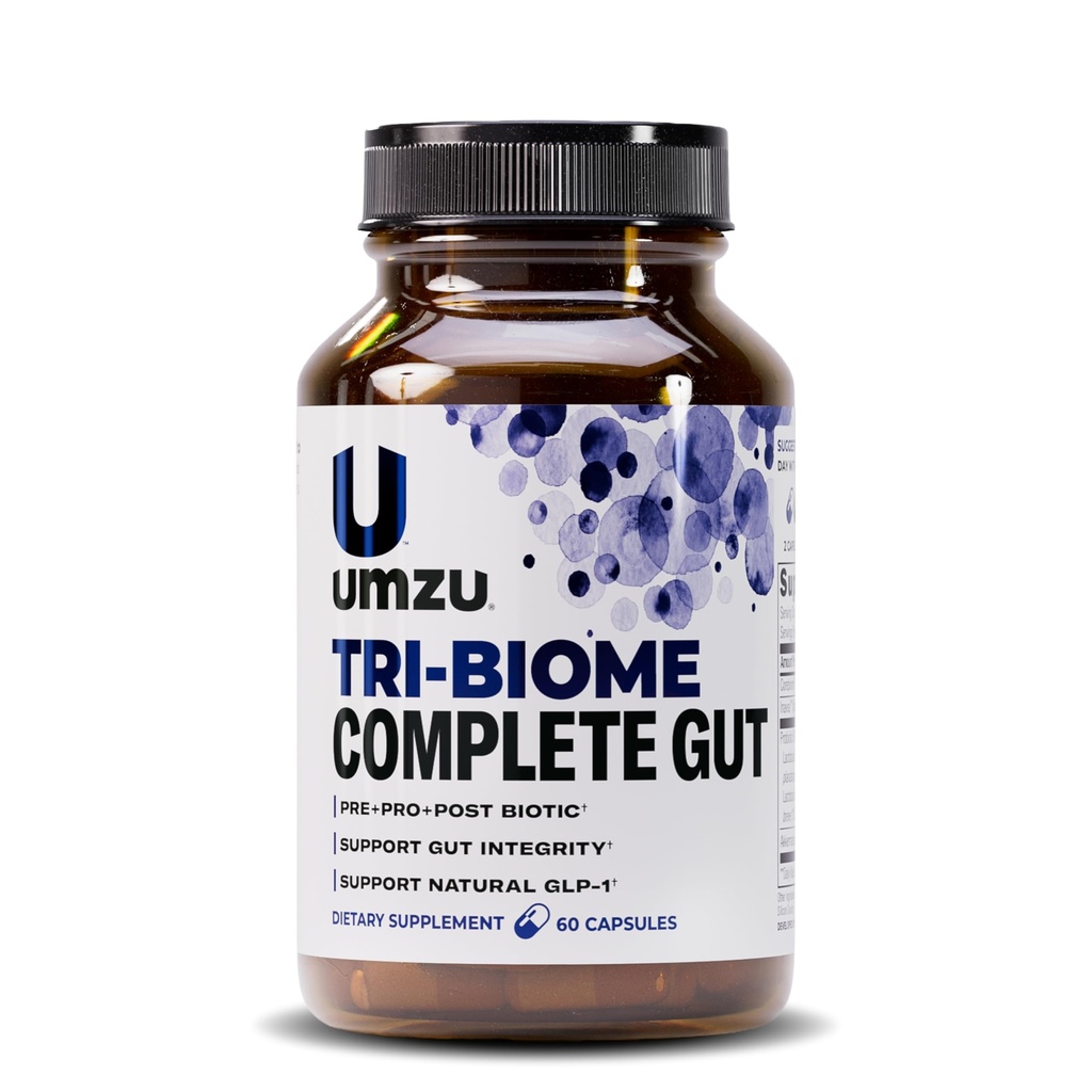 UMZU Tri-Biome Complete, (30 Day Supply) – 3 in 1 Probiotic Prebiotic Postbiotic Capsules with Akkermansia and CoreBiome – Probiotic for Adults, Gut Balance, Stomach Probiotics and Complete Gut Health
