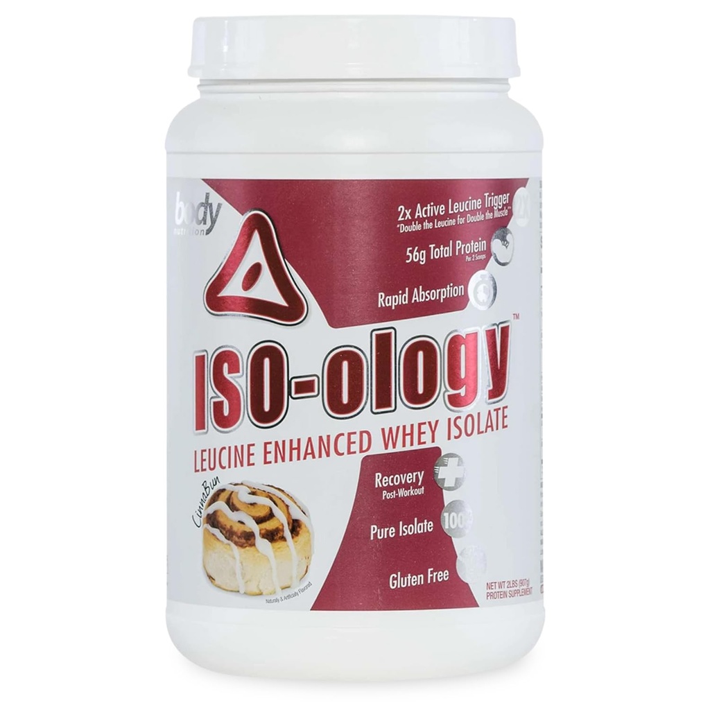 Body Nutrition ISO-Ology, Leucine-Enhanced Whey Isolate Protein Powder, Post-Workout Recovery Supplement, Isolated Grass Fed Whey, Cinnabun Flavor, 2lb