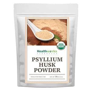 Healthworks Psyllium Husk Powder Organic -16 Oz / 1 Lb - Raw - Certified Organic - Finely Ground Powder from India - Keto, Vegan & Non-OGM - Support fibreux