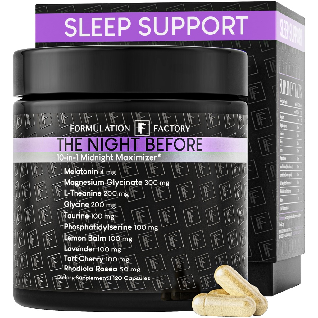 The Night before 10-in-1 Midnight Maximizer Sleep Aid, Stress Relief, Cognition, Relaxation, Recovery, Focus, Magnesium Glycinate, L-Theanine & More, (120 Capsules 