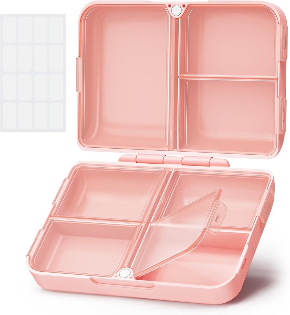 AOVON Daily Pill Organizer Fit met uw portemonnee of zak, Compact Travel Pill Box Case met Slim Folding Design en Lang-Lasting Scharnieren te houden vitamine, visolie, supplement of sieraden(Pink)