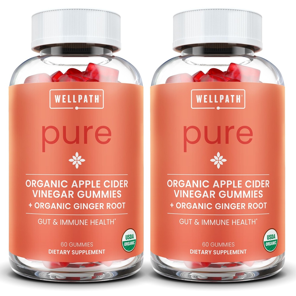 WellPath Pure ACV Gummies (2 Pack) - Apple Cider Vinegar met moeder - USDA Biologische Gummy met gember voor Gut Health 