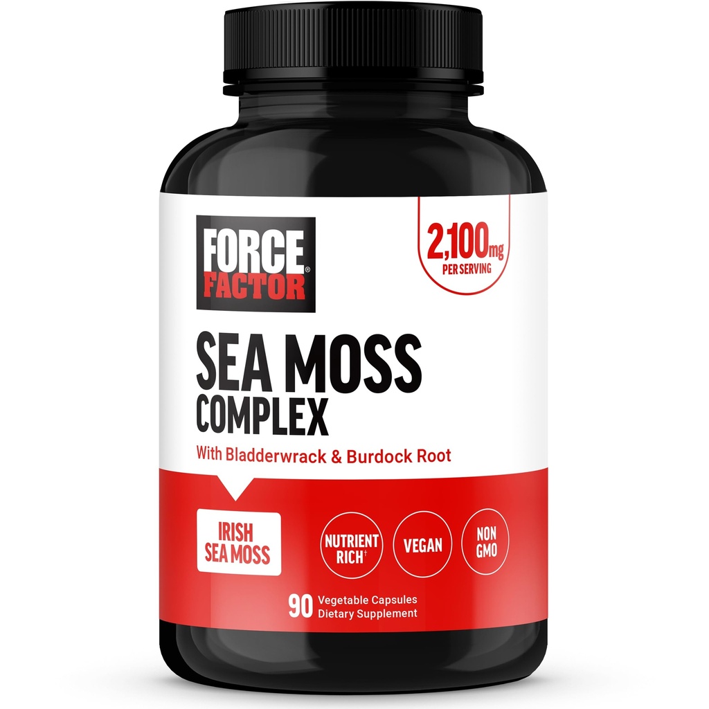 FORCE FACTOR Irish Sea Moss Capsules with Burdock and Bladderwrack for Immunity, Digestion, Heart Health, and Antioxidant Support, Vegan, No Gélatin, 90 Capsules