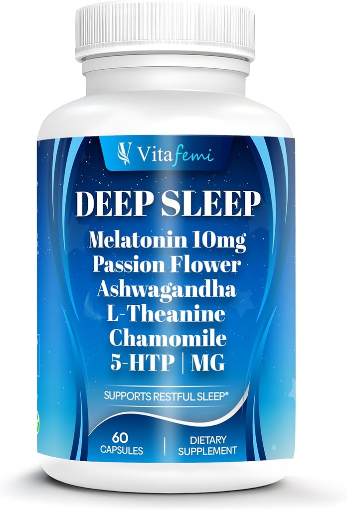 18-in-1 Melatonine10 mg , Natural Deep Sleep Supplement voor volwassenen, Non-Habit Forming, Ashwagandha, L-Theanine, Magnesium, Kamille, 5-HTP, Non-GMO
