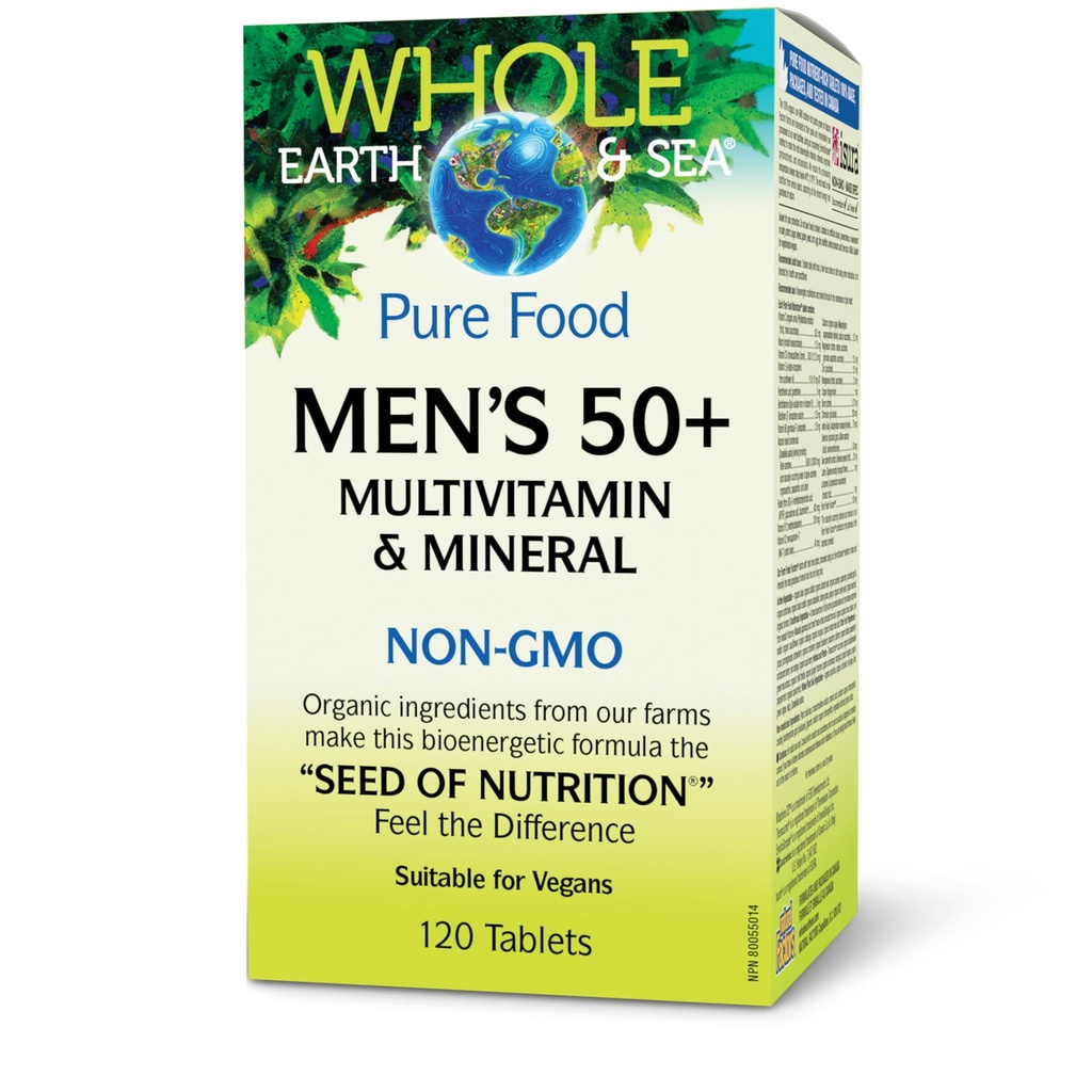 Facteurs naturels Multivitamines et minéraux de la terre et de la mer 50+ hommes - Soutien nutritionnel quotidien Multivitamine - Soutiens Cerveau Santé et système immunitaire Fonction - Vegan - 120 comprimés (60 portions)