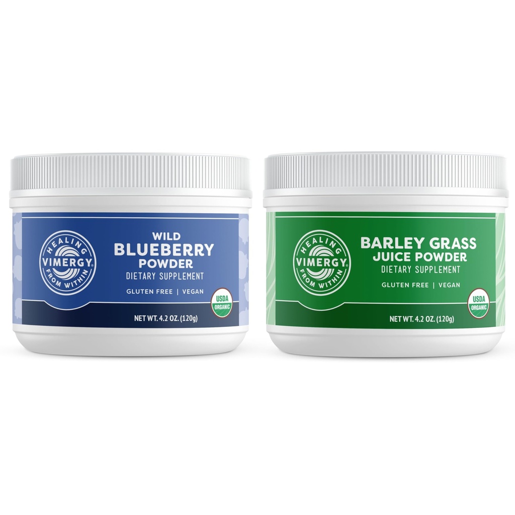 Vimergy Wild Blueberry Powder (120g) & Barley Grass Juice Powder (120g) Bundle