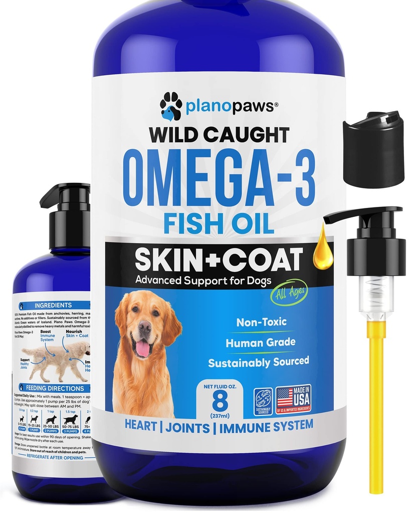 Omega 3 Visolie voor honden - Beter dan Zalmolie - Hondenvisolie supplement te verminderen Vergieten & Jeuken - Ondersteunt gewrichten, hersenen, en hart gezondheid - huid en jas supplement - vloeibare visolie