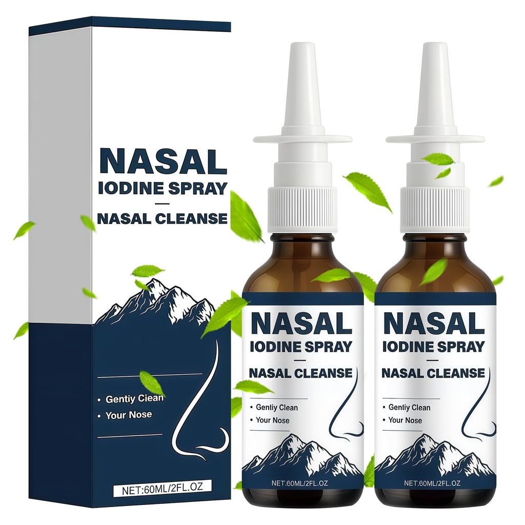 KLIFE 2Pcs Nutramd Iodine Nasal Spray, Daily Nasal Cleanse & Care Mist, Iodine & Fulvic Acid Non-Medicated, Fine Mist Nasal Spray for Travel & Daily Use
