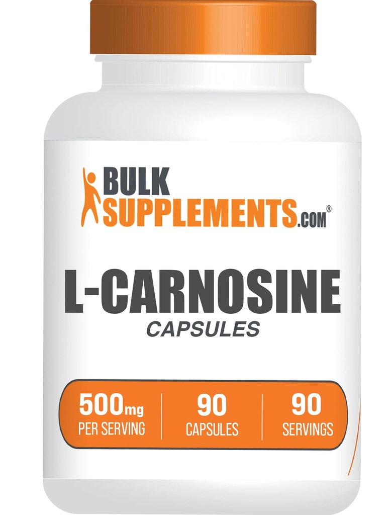 BulkSupplements.com L-Carnosine Capsules - Carnosine Supplement, Antioxidants Supplement, Carnosine 500mg - Gluten Free, 1 Capsule per Serving, 90 Capsules (Pack of 1)