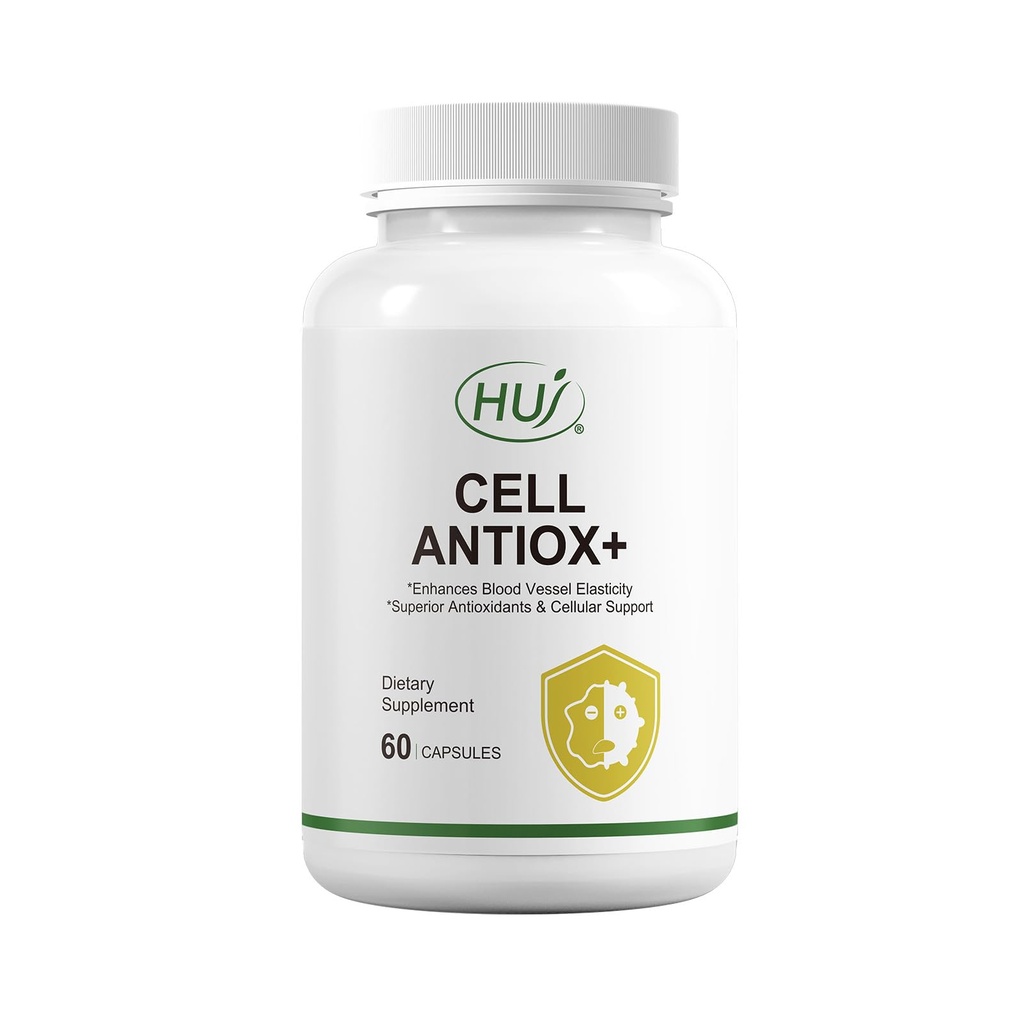 HUJ Cell Antiox+ Supplement - Superior Antioxidants & Cellular Support - Contains Grape Seed Extract, Pomegranate Extract, Resveratrol, and Vitamins C and E - 60 Capsules