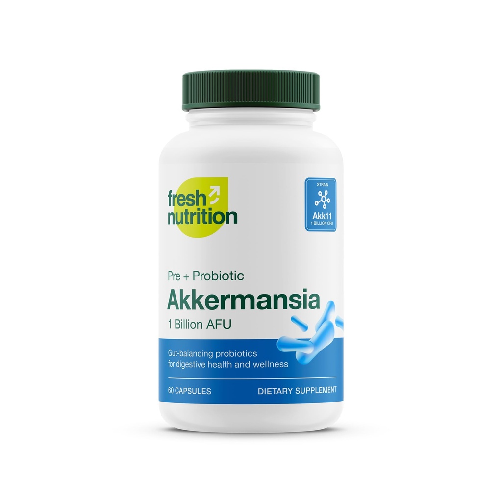 Fresh Nutrition Akkermansia Muciniphila Probiotic 1 Billion AFU for GLP-1 Production - Pre + Probiotic Supplement - 60 Capsules