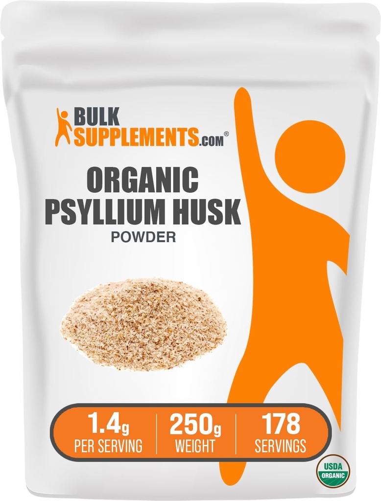 BulkSupplements.com Biologische Psyllium Husk Powder - Psyllium Husk Powder for Baking, Fiber Supplement - Glutenvrij, 1,4g per portie, 250g (8.8 oz) (pakket van 1)