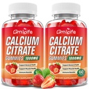 2 Pack Calcium citraat Gummies, Sugar Free Calcium citraat 1000mg voor spier gezond, Absorptie Calcium Supplementen voor volwassenen & kinderen, aardbei, 120 Tellen