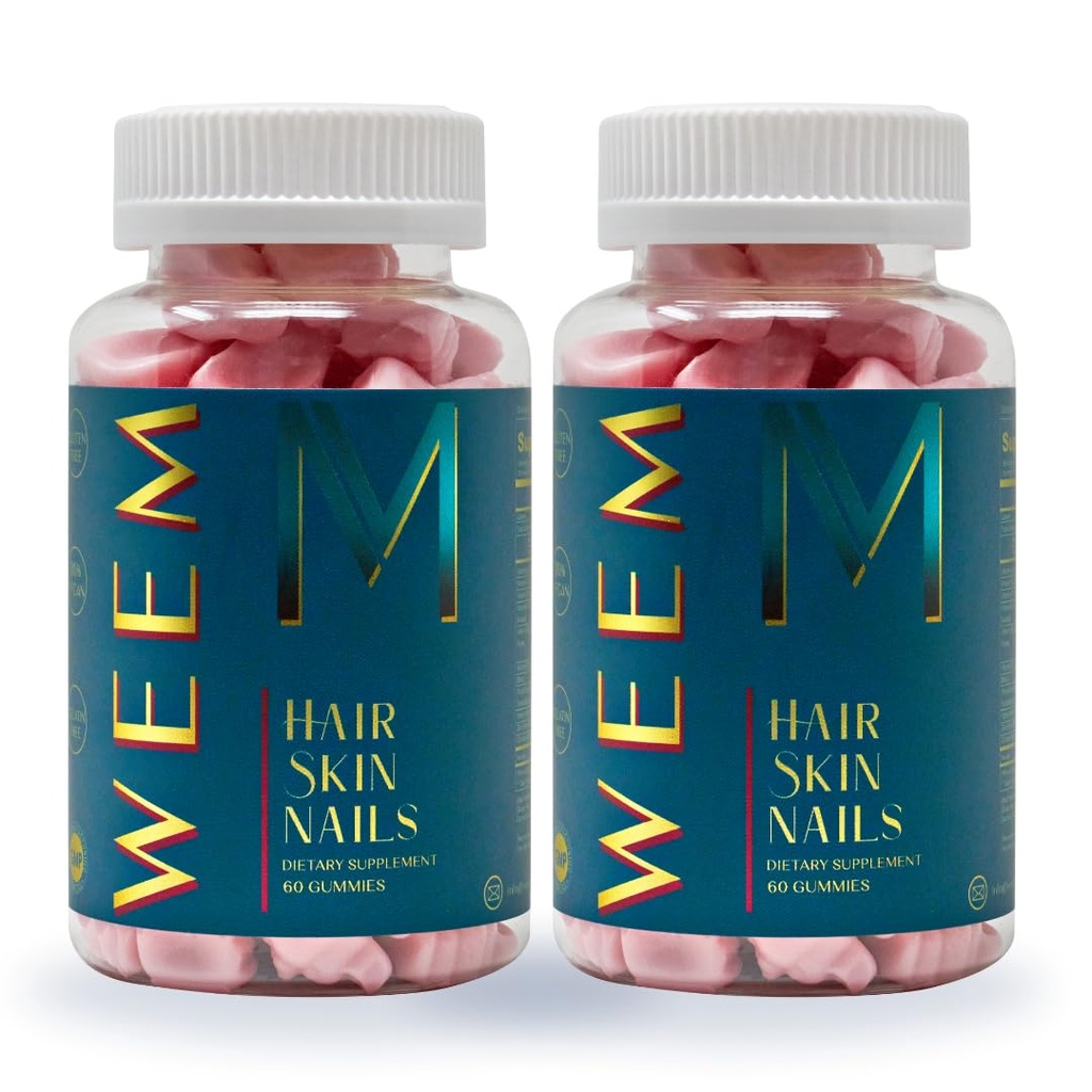 WEEM Hair Skin and Nails Gummies - Ondersteunt gezond haar - Vegan biotin Vitaminen voor vrouwen & mannen Ondersteunt snellere haargroei, sterkere nagels, gezonde huid, extra sterkte (2)