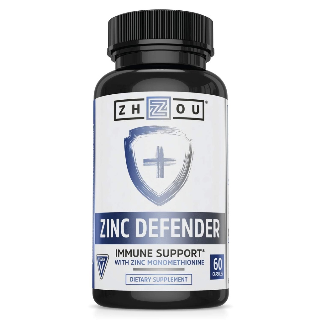 Zhou Zink Defender - Zink Supplementen voor mannen en vrouwen, 30mg per portie voor Immune Health en Mineraal Ondersteuning, Pure Vegan Formula - 60 Capsules