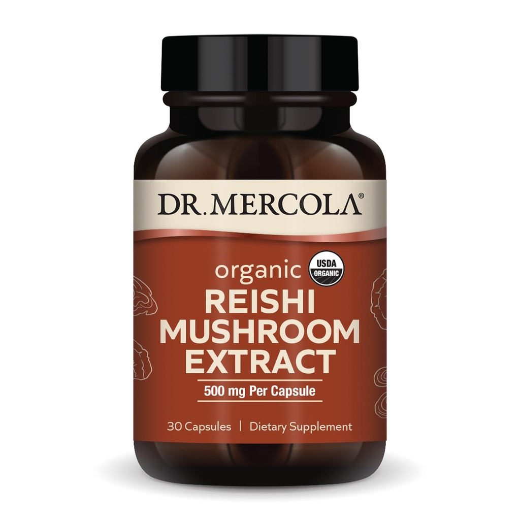 Dr. Mercola Organic Reishi Mushroom Extract, Dietary Supplement, Immune Support, Non-GMO, Certified USDA Organic - 30 Servings (30 Capsules)