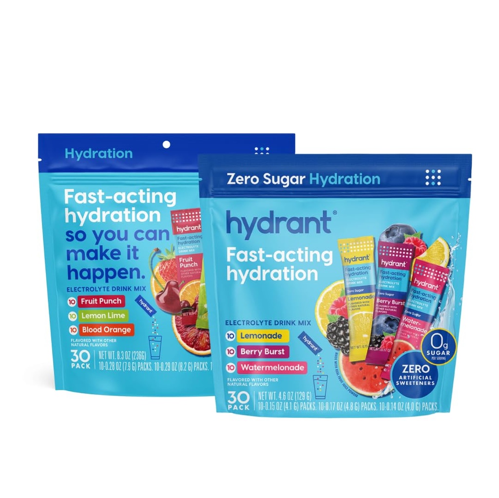 HYDRANT Bundle, Variety Packs, Hydrate + Sugar Free Hydration, 60 Stick Packs, Electrolyte Powder Rapid Hydration Mix Variety Pack