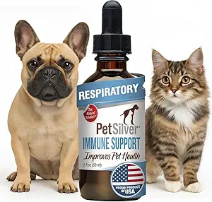 PetSilver Immune Support - Promotion de la santé respiratoire chez les chats et les chiens, traitement de la toux de sinus et de Kennel, antibiotique naturel, soulagement de l'allergie, formule d'argent chélaté, goutteur facile à utiliser, États-Unis - 2 fl oz