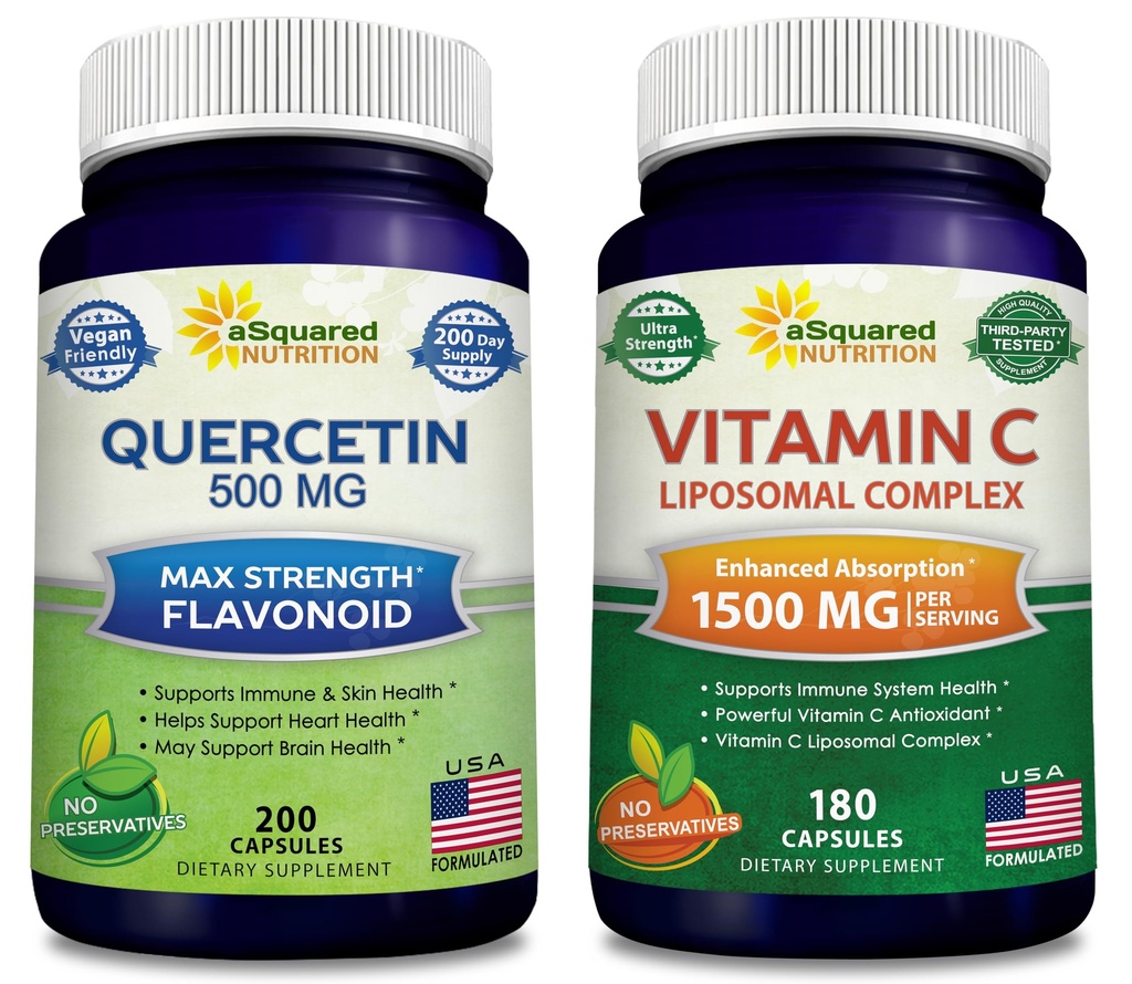 aSquared Nutrition Bundle for Quercetin 500mg & Vitamine C Liposomal Complex 1500mg - Immuun Ondersteuning