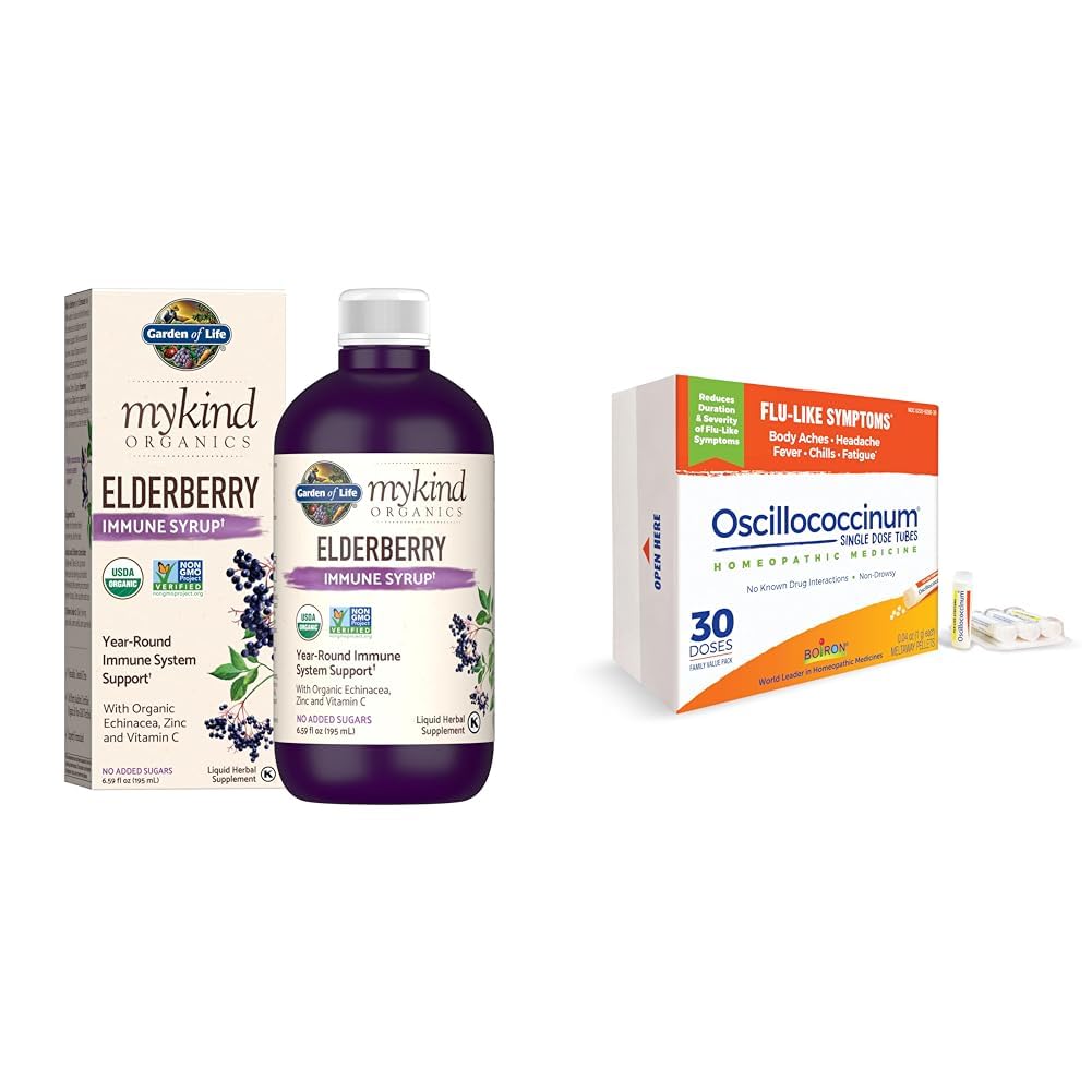 Tuin van het leven Organics Plant-Based Vlierbessen Immune Siroop 6,59 fl oz (195 Ml) & Boiron Oscillococcinum voor verlichting van griepachtige symptomen van Body Aches