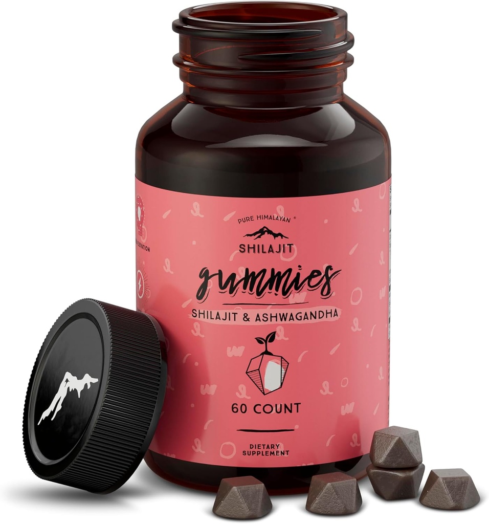 Pure Himalaya Shilajit Gummies, Sugar-Free, 85+ Trace Minerals & Fulvic Acid for Energy, Metabolisme & Immune Support, Shilajit for Men & Women, Ashwaghanda Gummies (60 Count)