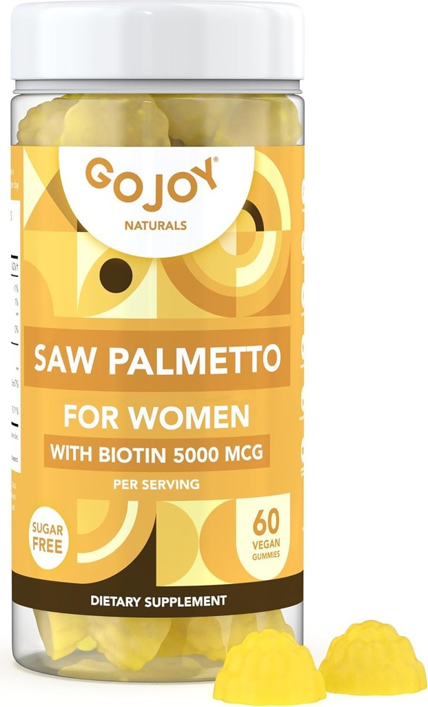 Saw Palmetto Gummies - 500mg Saw Palmetto for Women with 5000mcg Biotin & 10mg Zink - Non-GMO, Sugar, Gluten & Soy-Free, Vegan - 3rd-Party Lab Tested, 30-Day Supply, 60 Kauwbare Gummies