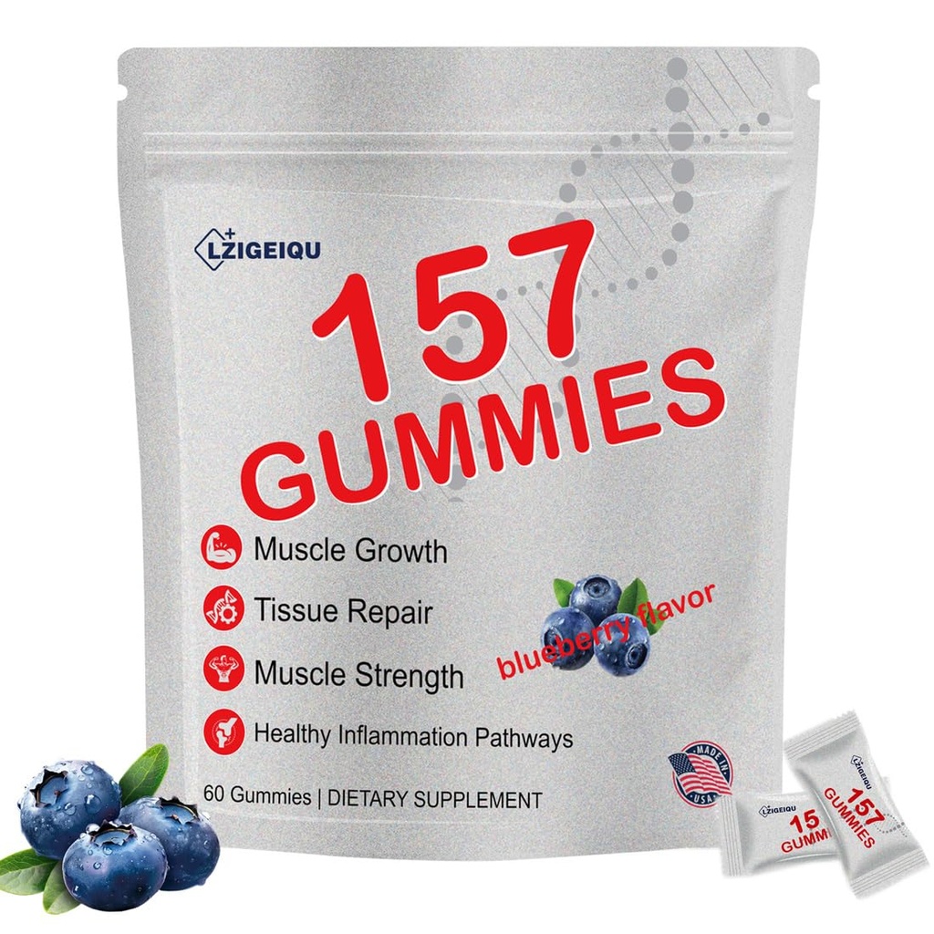 New 157 Gummies for Men & Women, Gluten Free, Small Packaging, Blueberry Flavor - 1 Pack