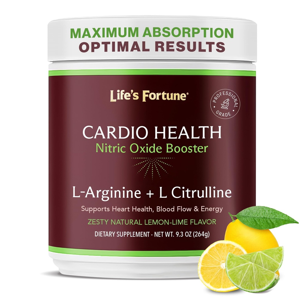 Life's Fortune L Arginine L Citrulline Supplement Powder - High Potency Nitric Oxide Supplement Booster met natuurlijke Citroen Lime smaak - Cardio Gezondheid, Bloeddruk en Vasculaire Ondersteuning - 258g