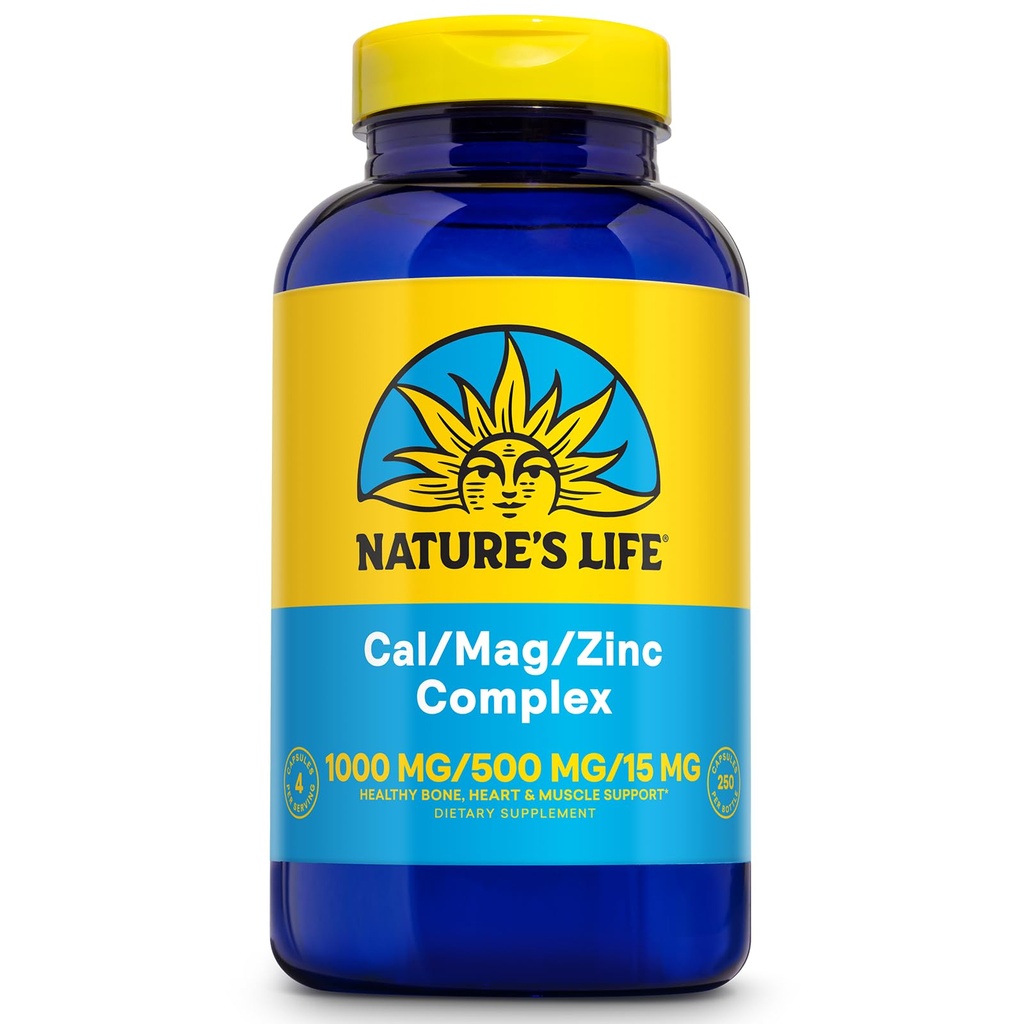 NATURE'S LIFE Cal Mag Zink Complex 1000mg / 500mg / 15mg - Calcium Magnesium Zink Supplement w/Vitamine D en Boron - Bone Health, Muscle and Heart Health Support, 60 Day Garantie, 62 Serv, 250 Caps