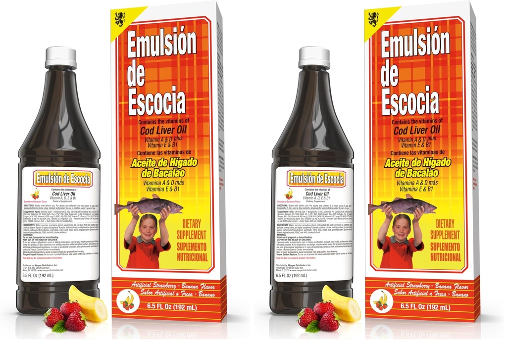 EMULSION DE ESCOCIA Aardbei/Banaan 6.5 Oz. Koolleverolie (verpakking 2)