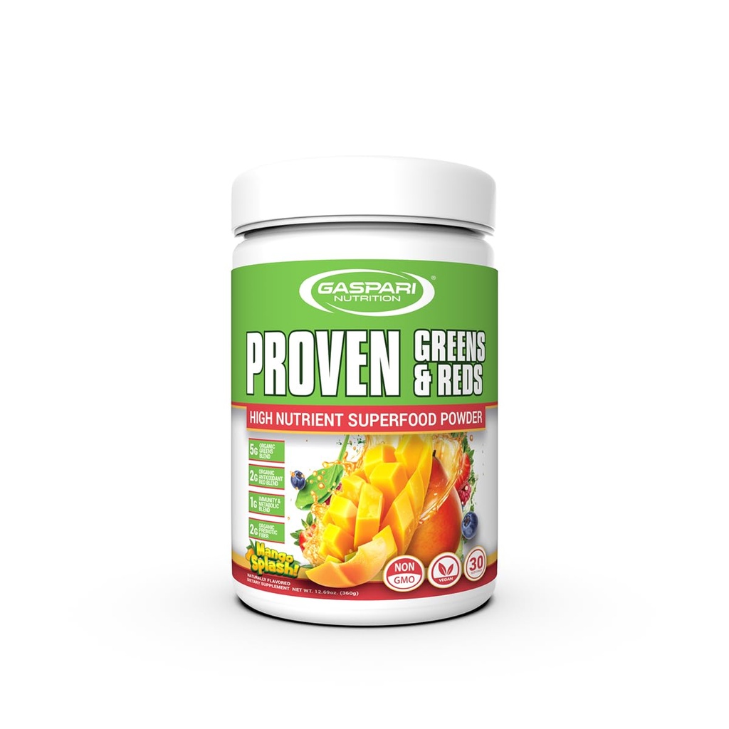Gaspari Nutrition Greens and Reds: Organic Superfood Powder, Immune Support, Probiotics and Fiber, Vegan and Non-GMO (30 Servings, Mango Splash)
